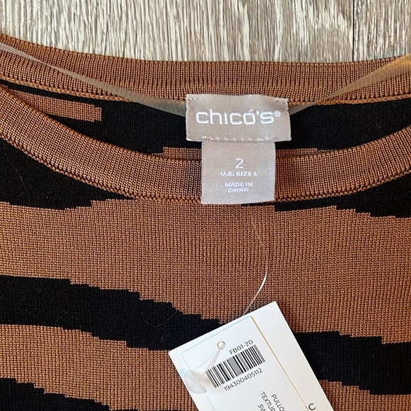 NWT new Chico’s Textured Tiger-Stripe‎ Bateau-Neck Sweater Size Medium - Picture 6 of 7